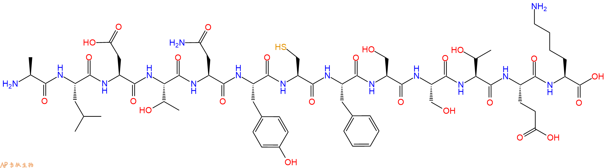 专肽生物产品H2N-Ala-Leu-Asp-Thr-Asn-Tyr-Cys-Phe-Ser-Ser-Thr-Glu-Lys-OH