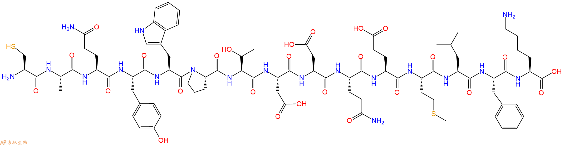专肽生物产品H2N-Cys-Ala-Gln-Tyr-Trp-Pro-Thr-Asp-Asp-Gln-Glu-Met-Leu-Phe-Lys-OH