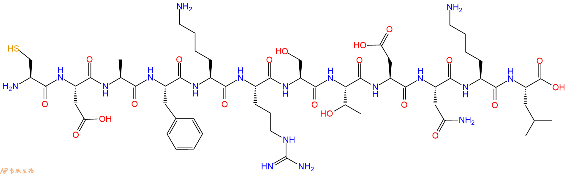 专肽生物产品H2N-Cys-Asp-Ala-Phe-Lys-Arg-Ser-Thr-Asp-Asn-Lys-Leu-OH
