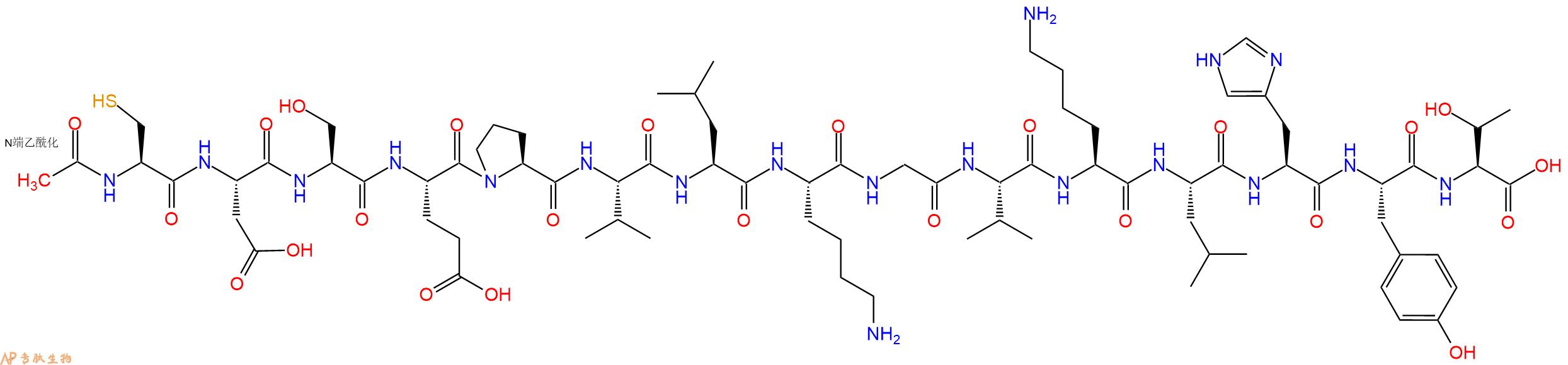 专肽生物产品Ac-Cys-Asp-Ser-Glu-Pro-Val-Leu-Lys-Gly-Val-Lys-Leu-His-Tyr-Thr-OH