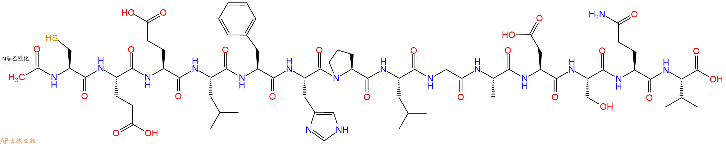 专肽生物产品Ac-Cys-Glu-Glu-Leu-Phe-His-Pro-Leu-Gly-Ala-Asp-Ser-Gln-Val-OH