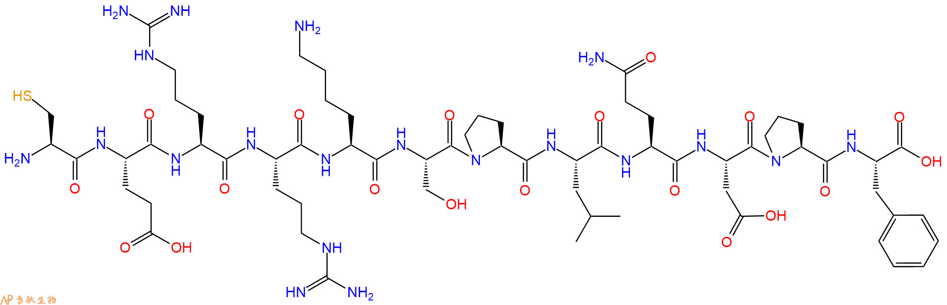 专肽生物产品H2N-Cys-Glu-Arg-Arg-Lys-Ser-Pro-Leu-Gln-Asp-Pro-Phe-OH