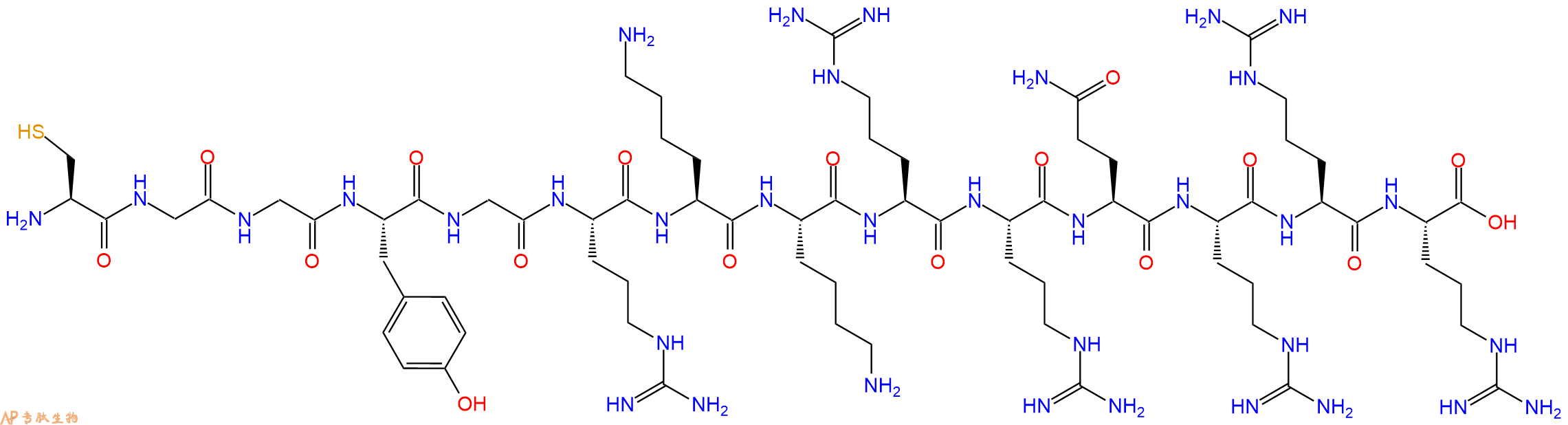 专肽生物产品H2N-Cys-Gly-Gly-Tyr-Gly-Arg-Lys-Lys-Arg-Arg-Gln-Arg-Arg-Arg-OH