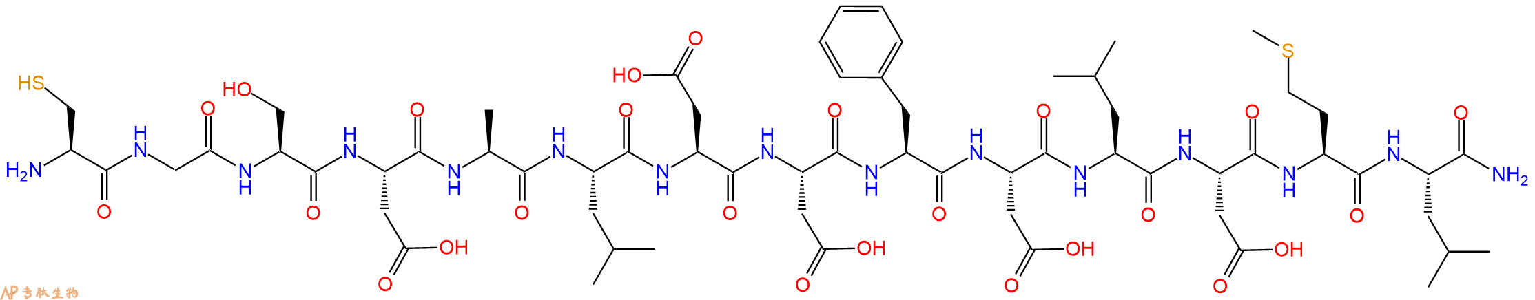 专肽生物产品H2N-Cys-Gly-Ser-Asp-Ala-Leu-Asp-Asp-Phe-Asp-Leu-Asp-Met-Leu-CONH2