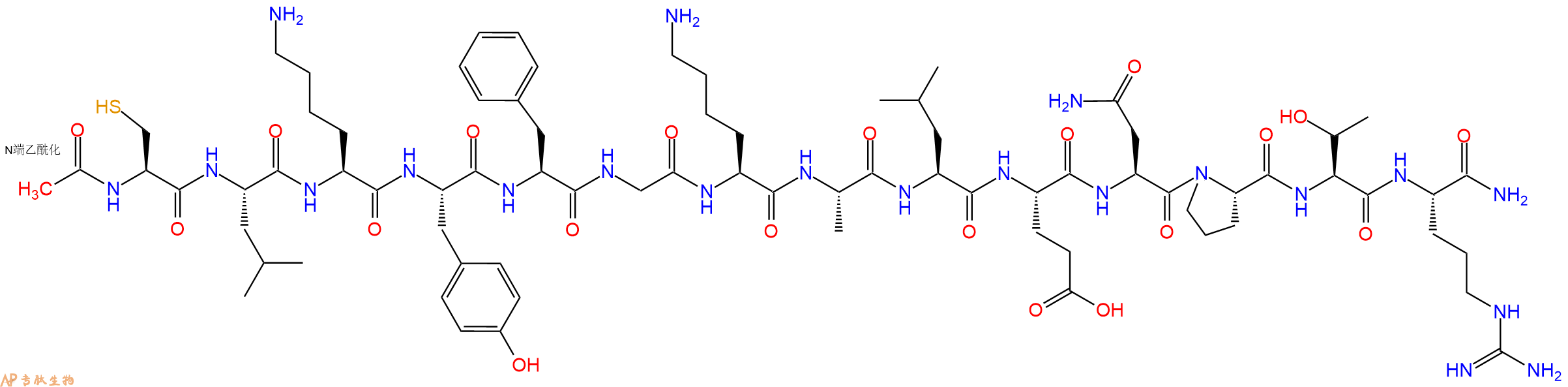 专肽生物产品Ac-Cys-Leu-Lys-Tyr-Phe-Gly-Lys-Ala-Leu-Glu-Asn-Pro-Thr-Arg-CONH2