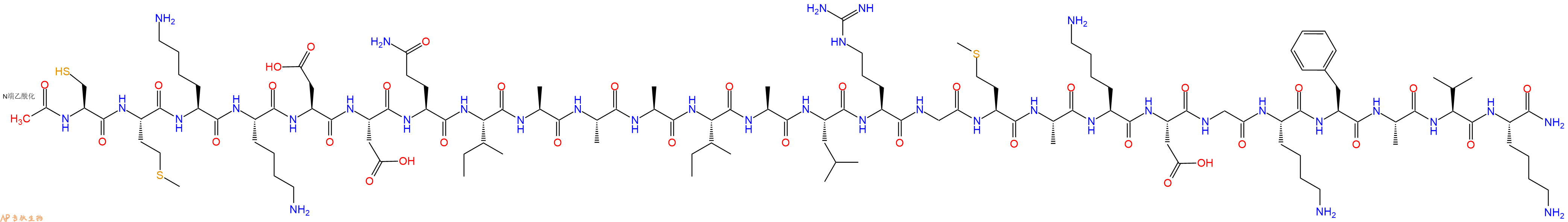 专肽生物产品Ac-Cys-Met-Lys-Lys-Asp-Asp-Gln-Ile-Ala-Ala-Ala-Ile-Ala-Leu-Arg-Gly-Met-Ala-Lys-Asp-Gly-Lys-Phe-Ala-Val-Lys-CONH2