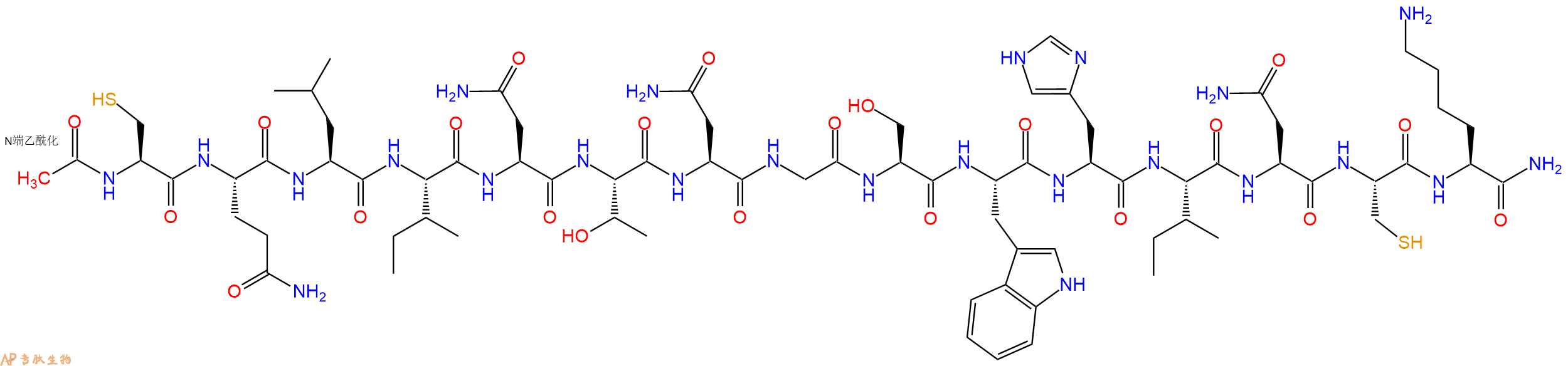 专肽生物产品Ac-Cys-Gln-Leu-Ile-Asn-Thr-Asn-Gly-Ser-Trp-His-Ile-Asn-Cys-Lys-CONH2