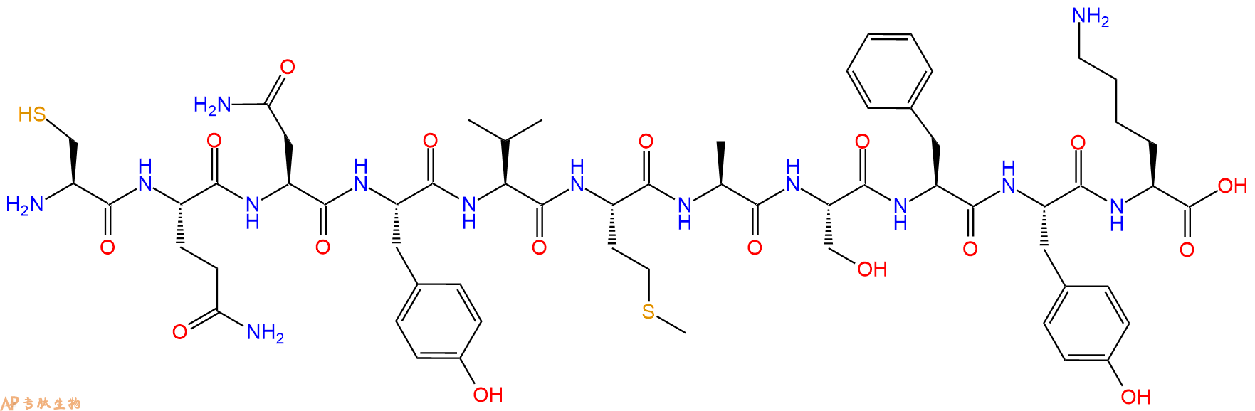 专肽生物产品H2N-Cys-Gln-Asn-Tyr-Val-Met-Ala-Ser-Phe-Tyr-Lys-OH