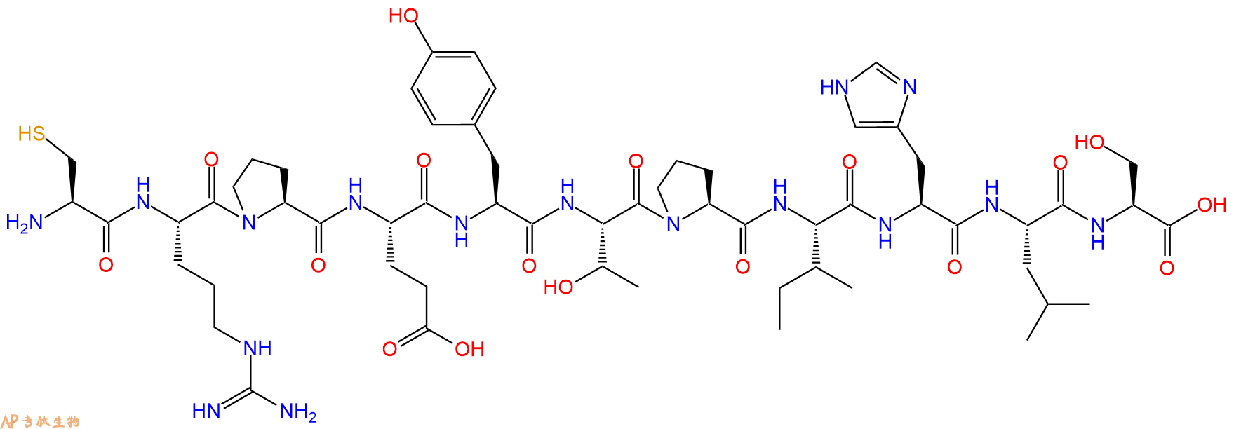 专肽生物产品H2N-Cys-Arg-Pro-Glu-Tyr-Thr-Pro-Ile-His-Leu-Ser-OH