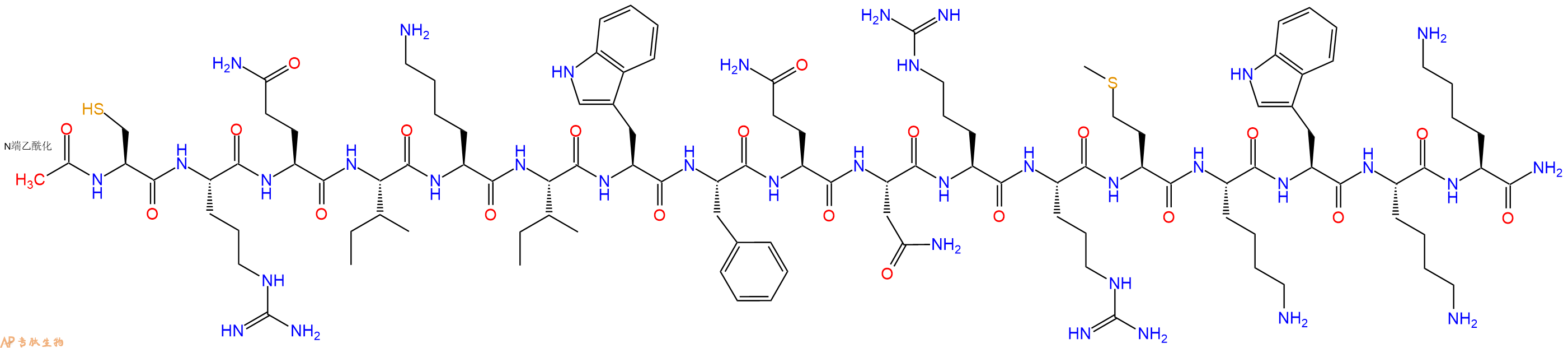 专肽生物产品Ac-Cys-Arg-Gln-Ile-Lys-Ile-Trp-Phe-Gln-Asn-Arg-Arg-Met-Lys-Trp-Lys-Lys-CONH2