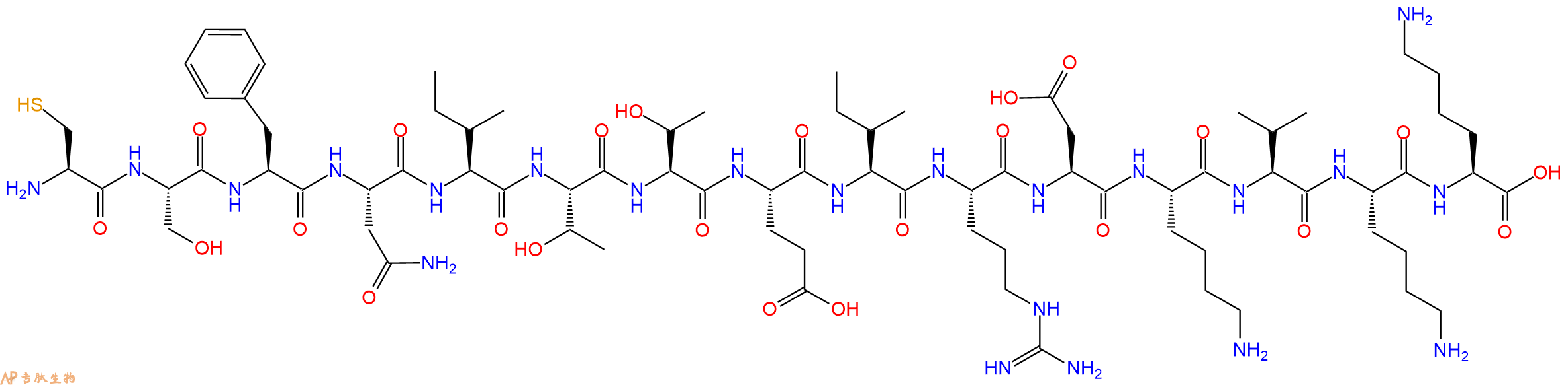 专肽生物产品H2N-Cys-Ser-Phe-Asn-Ile-Thr-Thr-Glu-Ile-Arg-Asp-Lys-Val-Lys-Lys-OH