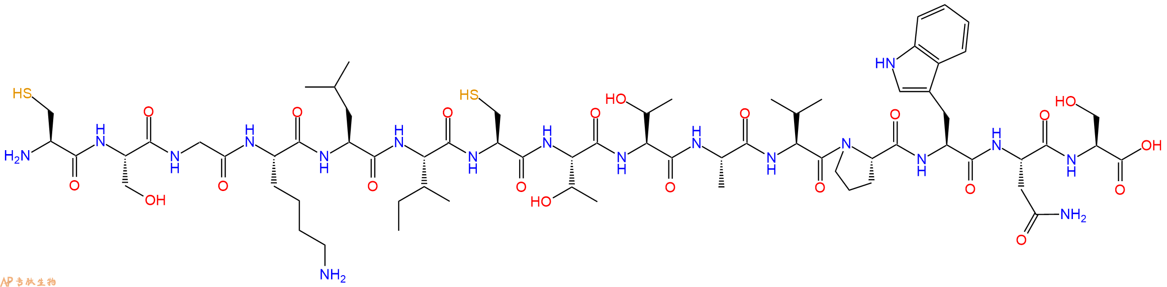 专肽生物产品H2N-Cys-Ser-Gly-Lys-Leu-Ile-Cys-Thr-Thr-Ala-Val-Pro-Trp-Asn-Ser-OH
