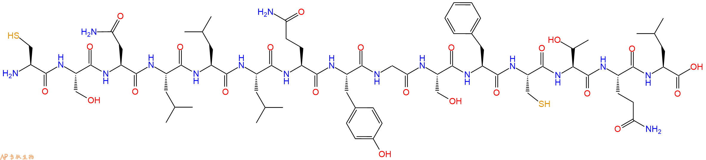 专肽生物产品H2N-Cys-Ser-Asn-Leu-Leu-Leu-Gln-Tyr-Gly-Ser-Phe-Cys-Thr-Gln-Leu-OH