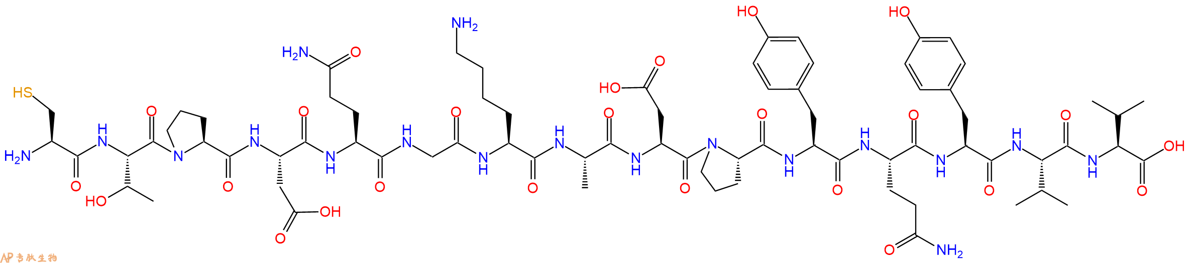 专肽生物产品H2N-Cys-Thr-Pro-Asp-Gln-Gly-Lys-Ala-Asp-Pro-Tyr-Gln-Tyr-Val-Val-OH