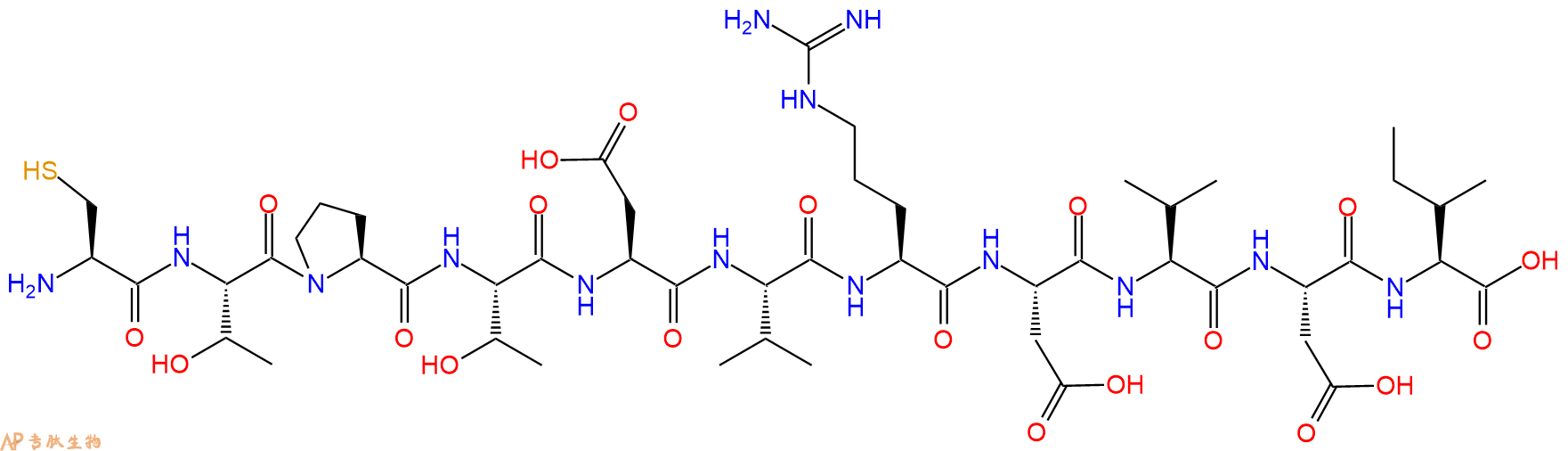 专肽生物产品H2N-Cys-Thr-Pro-Thr-Asp-Val-Arg-Asp-Val-Asp-Ile-OH