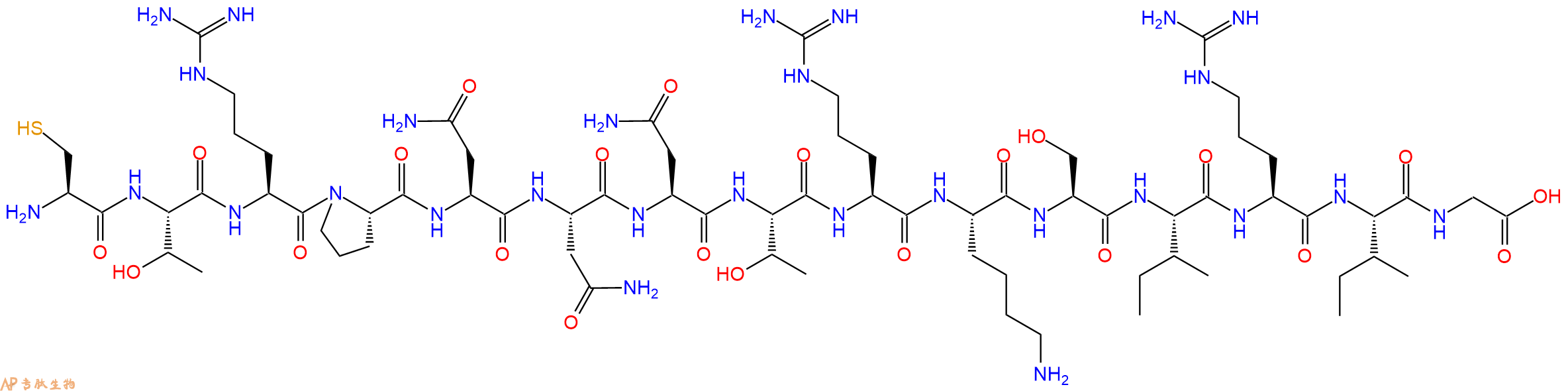 专肽生物产品H2N-Cys-Thr-Arg-Pro-Asn-Asn-Asn-Thr-Arg-Lys-Ser-Ile-Arg-Ile-Gly-OH