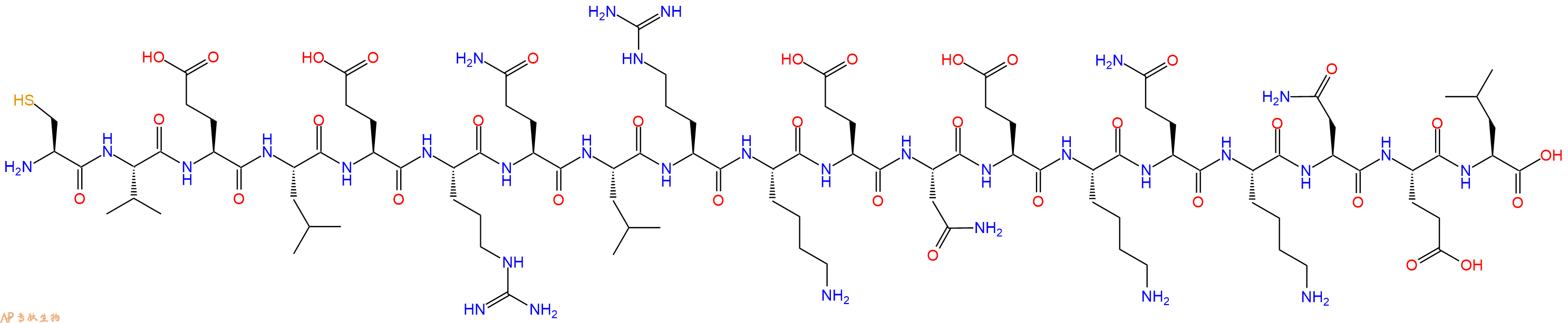 专肽生物产品H2N-Cys-Val-Glu-Leu-Glu-Arg-Gln-Leu-Arg-Lys-Glu-Asn-Glu-Lys-Gln-Lys-Asn-Glu-Leu-OH