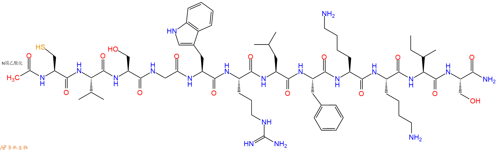 专肽生物产品Ac-Cys-Val-Ser-Gly-Trp-Arg-Leu-Phe-Lys-Lys-Ile-Ser-CONH2