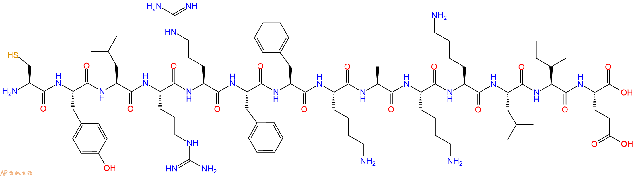 专肽生物产品H2N-Cys-Tyr-Leu-Arg-Arg-Phe-Phe-Lys-Ala-Lys-Lys-Leu-Ile-Glu-OH