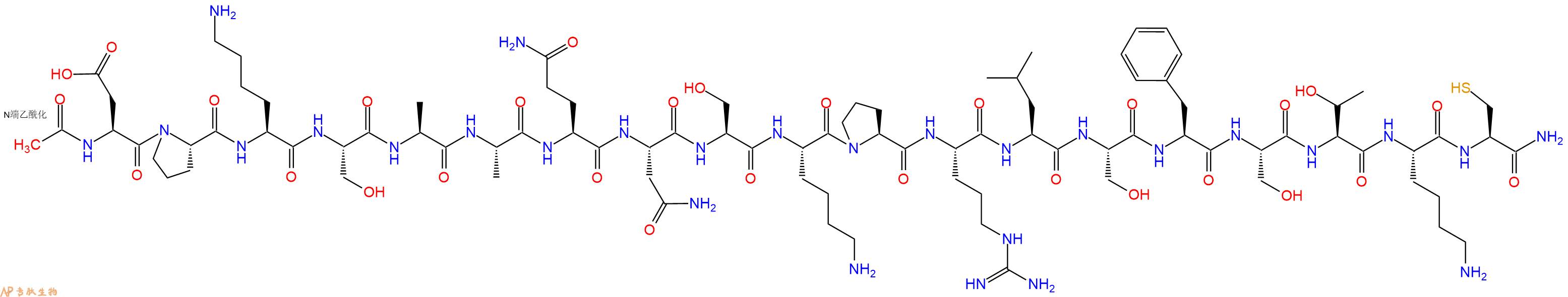 专肽生物产品Ac-Asp-Pro-Lys-Ser-Ala-Ala-Gln-Asn-Ser-Lys-Pro-Arg-Leu-Ser-Phe-Ser-Thr-Lys-Cys-CONH2