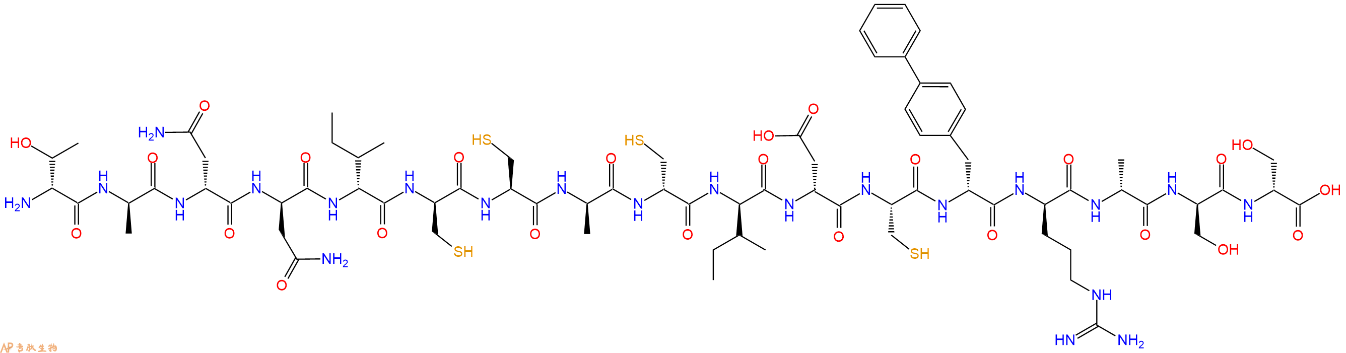 专肽生物产品H2N-DThr-DAla-DAsn-DAsn-DIle-DCys-Cys-DAla-DCys-DIle-DAsp-Cys-DBip-DArg-DAla-DSer-DSer-OH