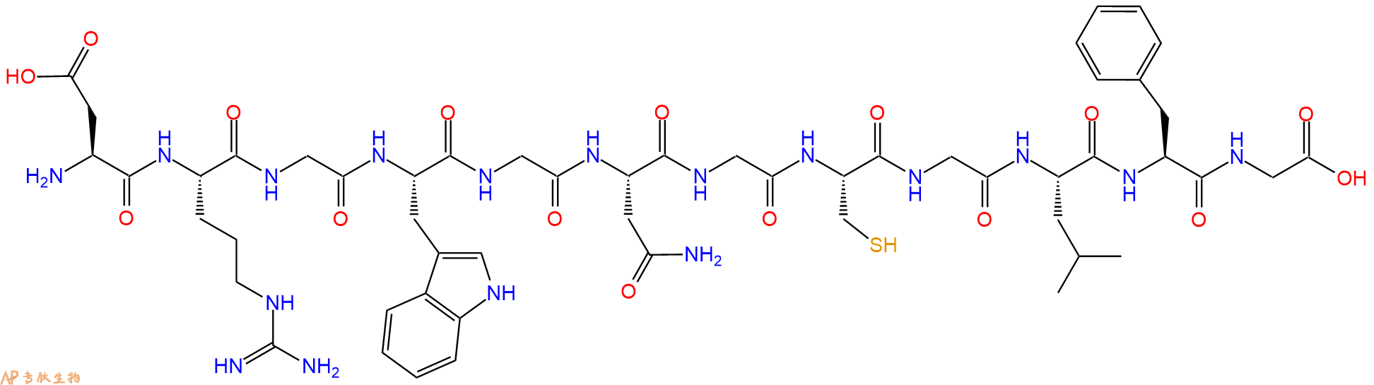 专肽生物产品H2N-Asp-Arg-Gly-Trp-Gly-Asn-Gly-Cys-Gly-Leu-Phe-Gly-OH
