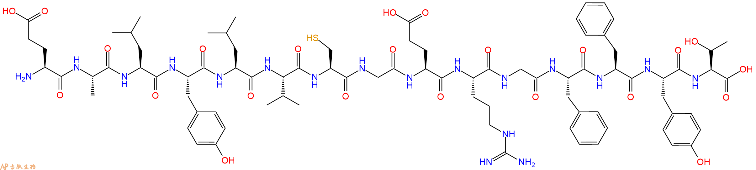 专肽生物产品H2N-Glu-Ala-Leu-Tyr-Leu-Val-Cys-Gly-Glu-Arg-Gly-Phe-Phe-Tyr-Thr-OH
