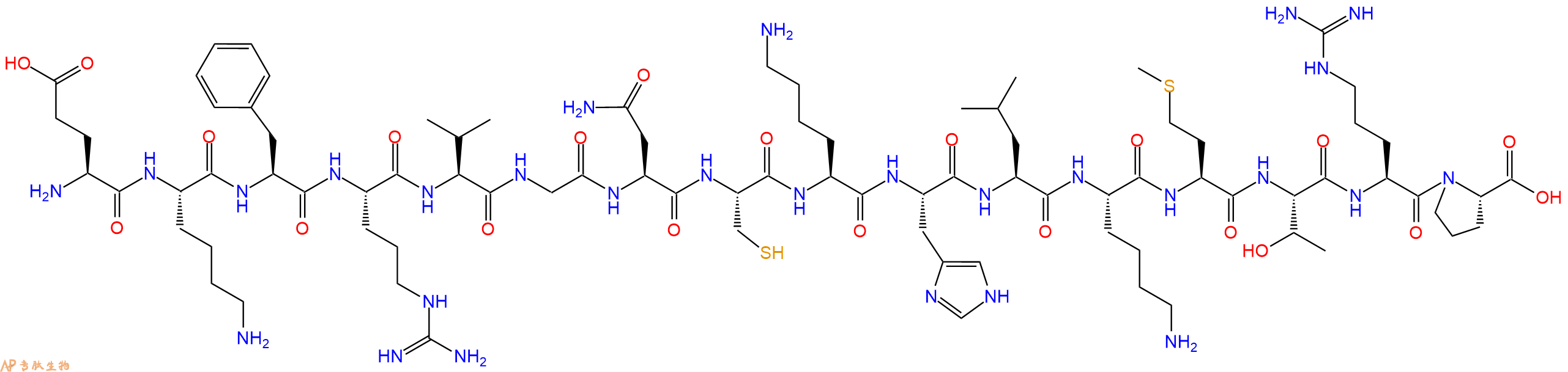 专肽生物产品H2N-Glu-Lys-Phe-Arg-Val-Gly-Asn-Cys-Lys-His-Leu-Lys-Met-Thr-Arg-Pro-OH