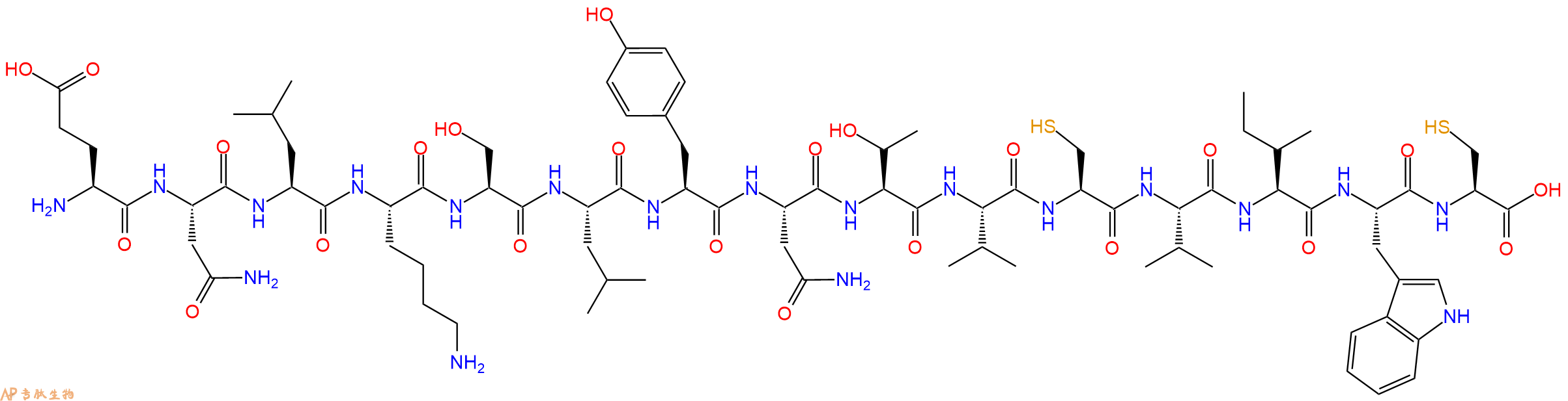 专肽生物产品H2N-Glu-Asn-Leu-Lys-Ser-Leu-Tyr-Asn-Thr-Val-Cys-Val-Ile-Trp-Cys-OH