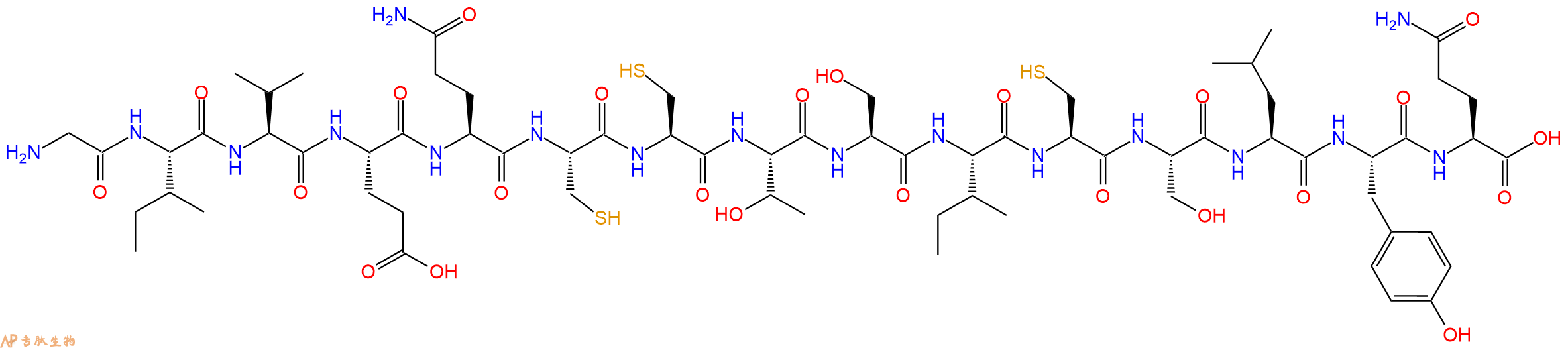 专肽生物产品H2N-Gly-Ile-Val-Glu-Gln-Cys-Cys-Thr-Ser-Ile-Cys-Ser-Leu-Tyr-Gln-OH