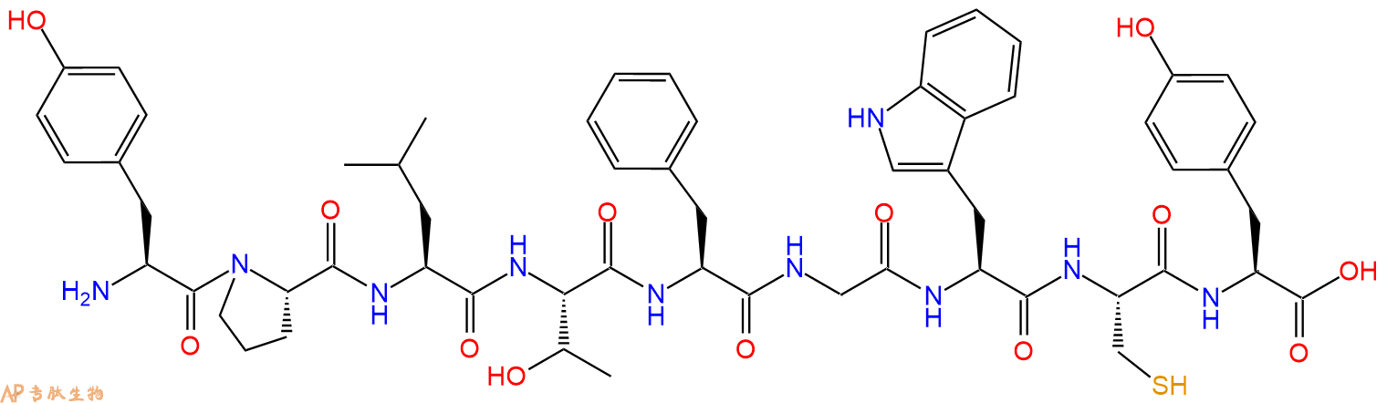 专肽生物产品H2N-Tyr-Pro-Leu-Thr-Phe-Gly-Trp-Cys-Tyr-OH