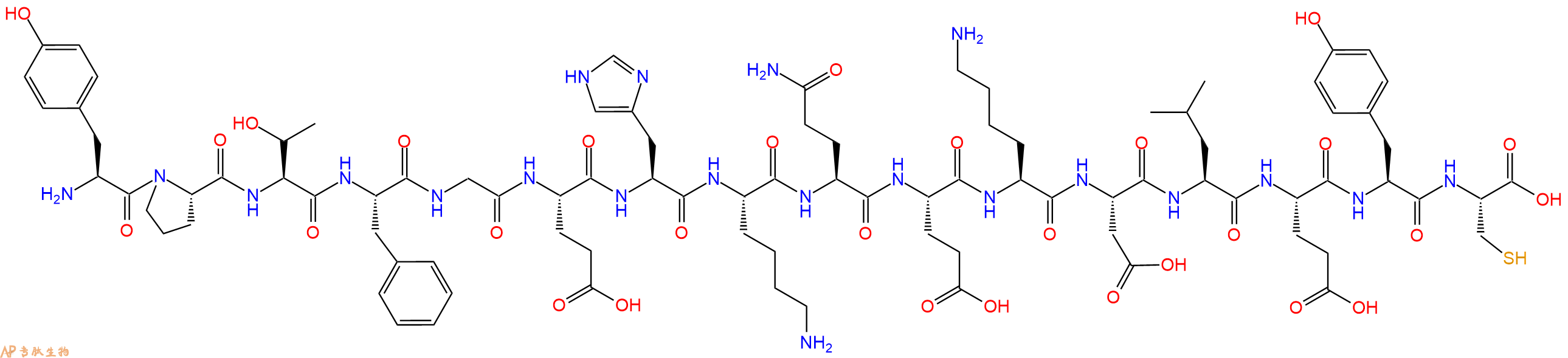 专肽生物产品H2N-Tyr-Pro-Thr-Phe-Gly-Glu-His-Lys-Gln-Glu-Lys-Asp-Leu-Glu-Tyr-Cys-OH