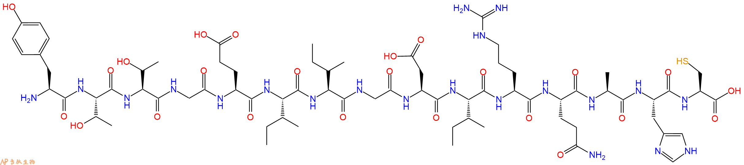 专肽生物产品H2N-Tyr-Thr-Thr-Gly-Glu-Ile-Ile-Gly-Asp-Ile-Arg-Gln-Ala-His-Cys-OH