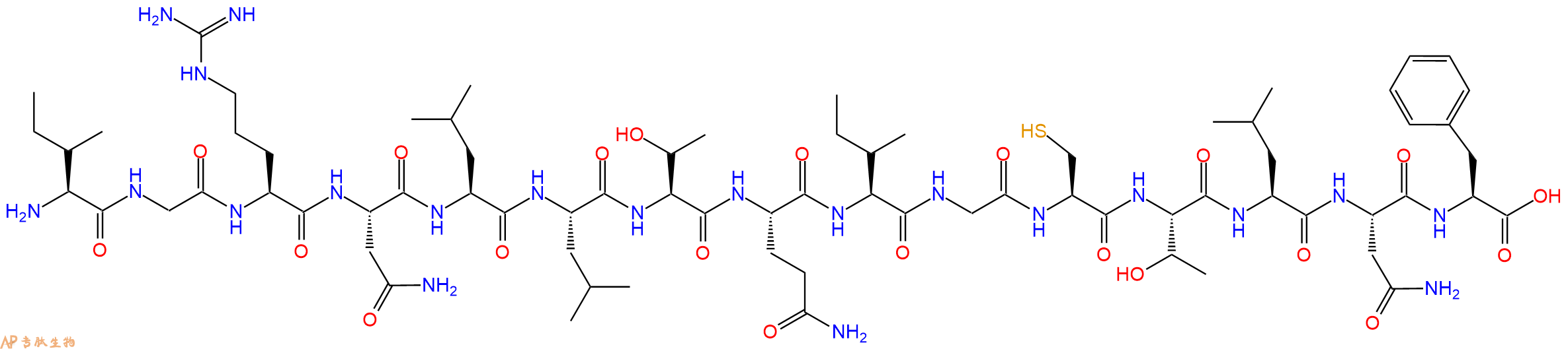 专肽生物产品H2N-Ile-Gly-Arg-Asn-Leu-Leu-Thr-Gln-Ile-Gly-Cys-Thr-Leu-Asn-Phe-OH