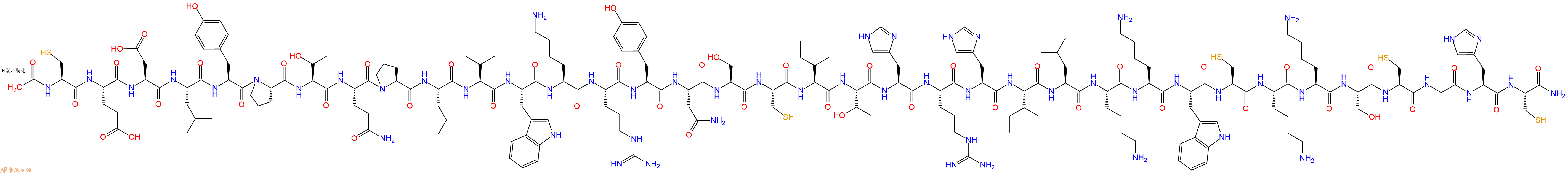 专肽生物产品Ac-Cys-Glu-Asp-Leu-Tyr-Pro-Thr-Gln-Pro-Leu-Val-Trp-Lys-Arg-Tyr-Asn-Ser-Cys-Ile-Thr-His-Arg-His-Ile-Leu-Lys-Lys-Trp-Cys-Lys-Lys-Ser-Cys-Gly-His-Cys-CONH2