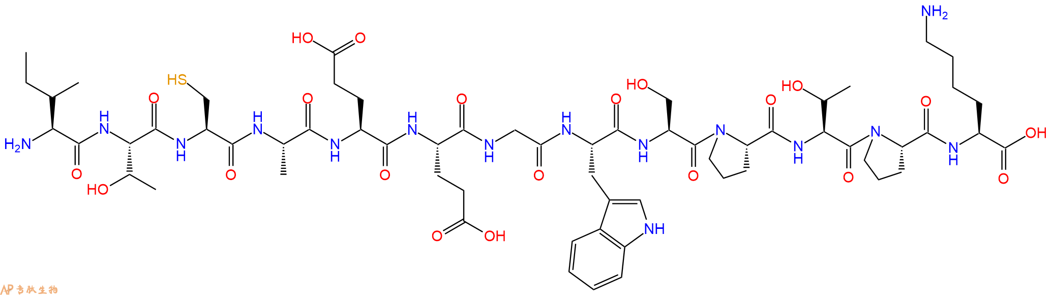 专肽生物产品H2N-Ile-Thr-Cys-Ala-Glu-Glu-Gly-Trp-Ser-Pro-Thr-Pro-Lys-OH