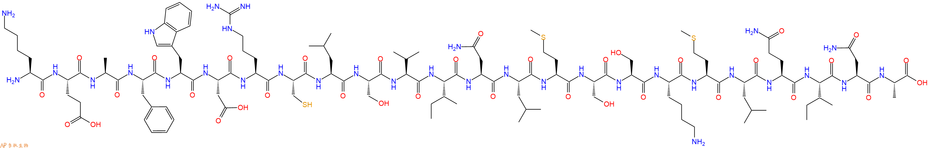 专肽生物产品H2N-Lys-Glu-Ala-Phe-Trp-Asp-Arg-Cys-Leu-Ser-Val-Ile-Asn-Leu-Met-Ser-Ser-Lys-Met-Leu-Gln-Ile-Asn-Ala-OH