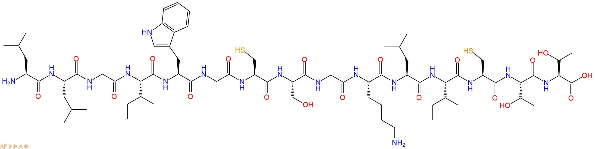 专肽生物产品H2N-Leu-Leu-Gly-Ile-Trp-Gly-Cys-Ser-Gly-Lys-Leu-Ile-Cys-Thr-Thr-OH