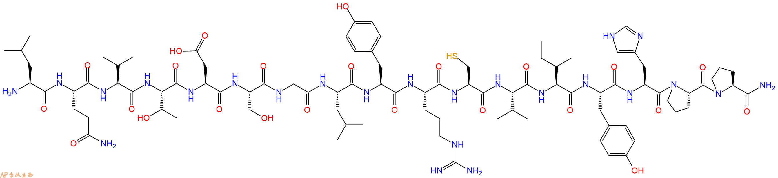 专肽生物产品H2N-Leu-Gln-Val-Thr-Asp-Ser-Gly-Leu-Tyr-Arg-Cys-Val-Ile-Tyr-His-Pro-Pro-CONH2
