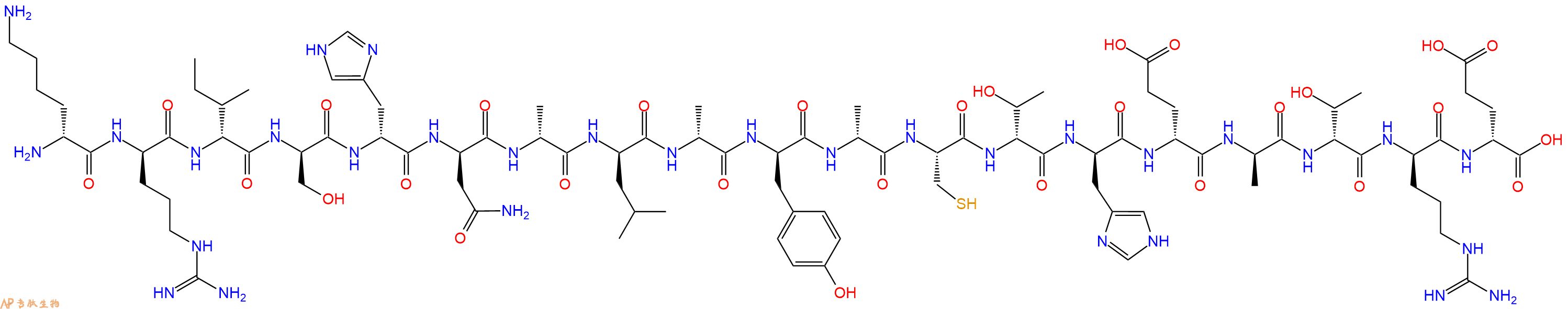 专肽生物产品H2N-DLys-DArg-DIle-DSer-DHis-DAsn-DAla-DLeu-DAla-DTyr-DAla-Cys-DThr-DHis-DGlu-DAla-DThr-DArg-DGlu-OH