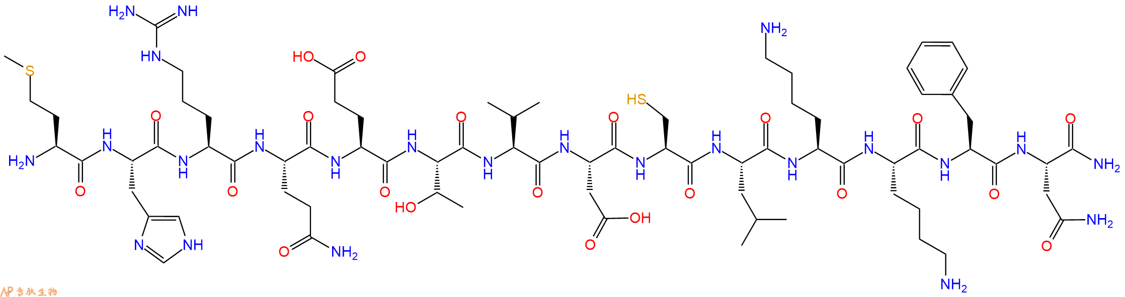 专肽生物产品H2N-Met-His-Arg-Gln-Glu-Thr-Val-Asp-Cys-Leu-Lys-Lys-Phe-Asn-CONH2