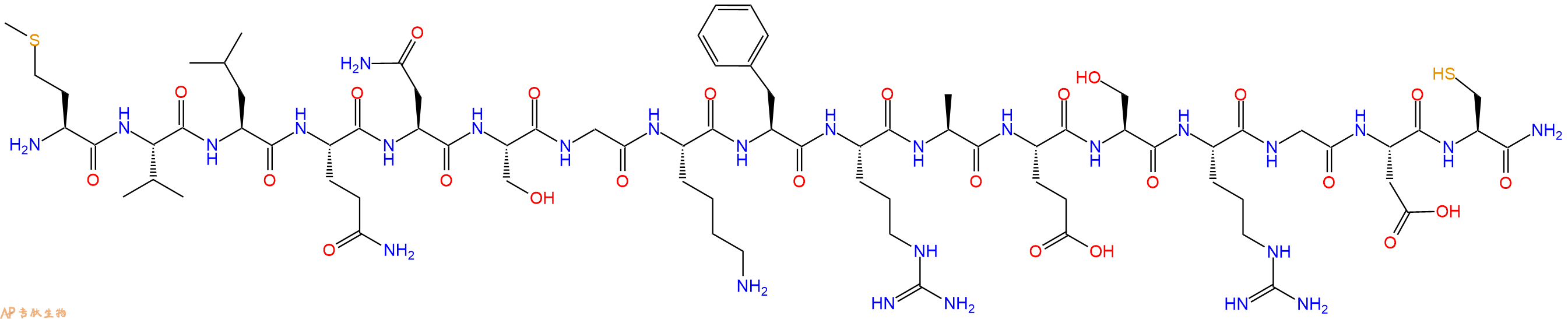 专肽生物产品H2N-Met-Val-Leu-Gln-Asn-Ser-Gly-Lys-Phe-Arg-Ala-Glu-Ser-Arg-Gly-Asp-Cys-CONH2