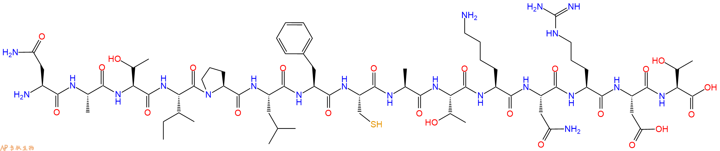 专肽生物产品H2N-Asn-Ala-Thr-Ile-Pro-Leu-Phe-Cys-Ala-Thr-Lys-Asn-Arg-Asp-Thr-OH
