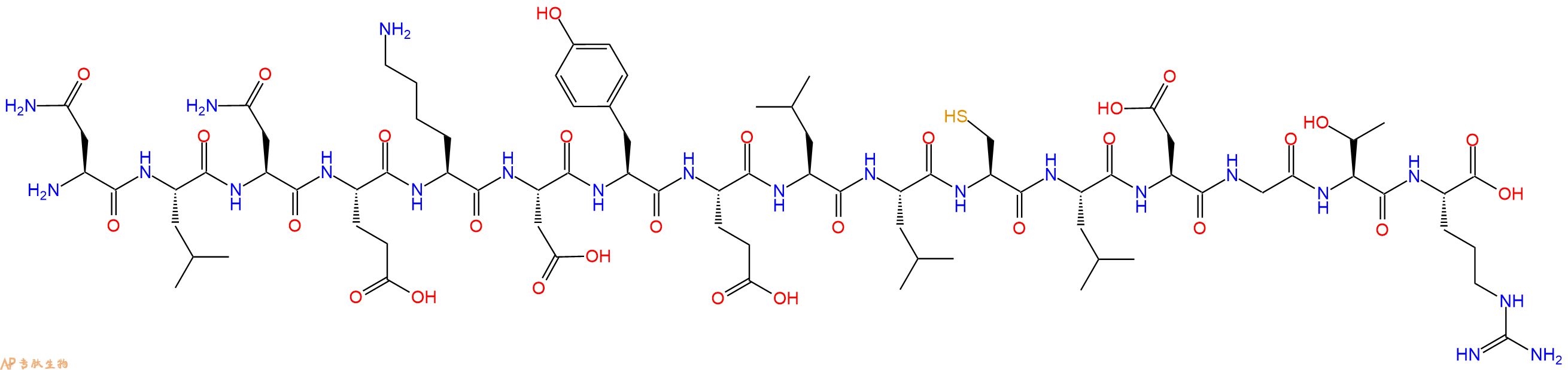 专肽生物产品H2N-Asn-Leu-Asn-Glu-Lys-Asp-Tyr-Glu-Leu-Leu-Cys-Leu-Asp-Gly-Thr-Arg-OH