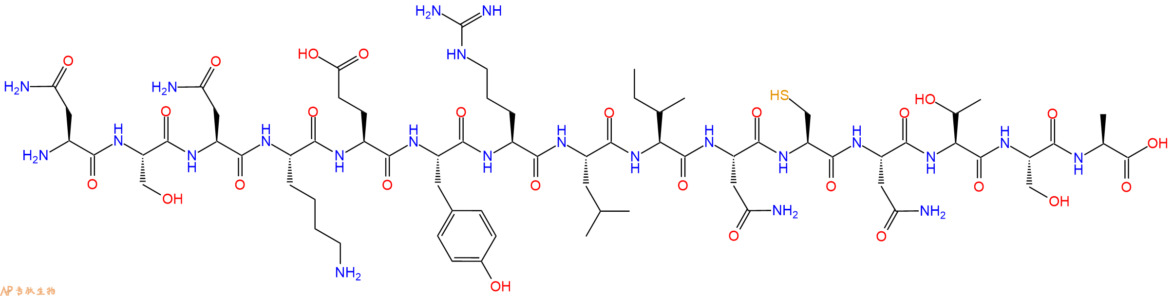 专肽生物产品H2N-Asn-Ser-Asn-Lys-Glu-Tyr-Arg-Leu-Ile-Asn-Cys-Asn-Thr-Ser-Ala-OH