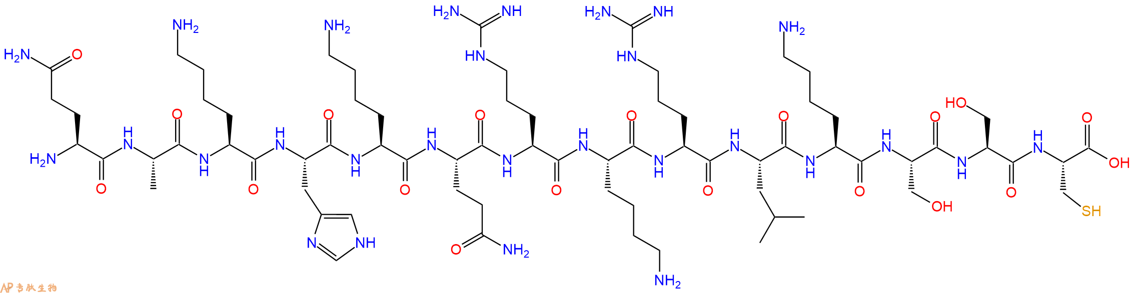 专肽生物产品H2N-Gln-Ala-Lys-His-Lys-Gln-Arg-Lys-Arg-Leu-Lys-Ser-Ser-Cys-OH