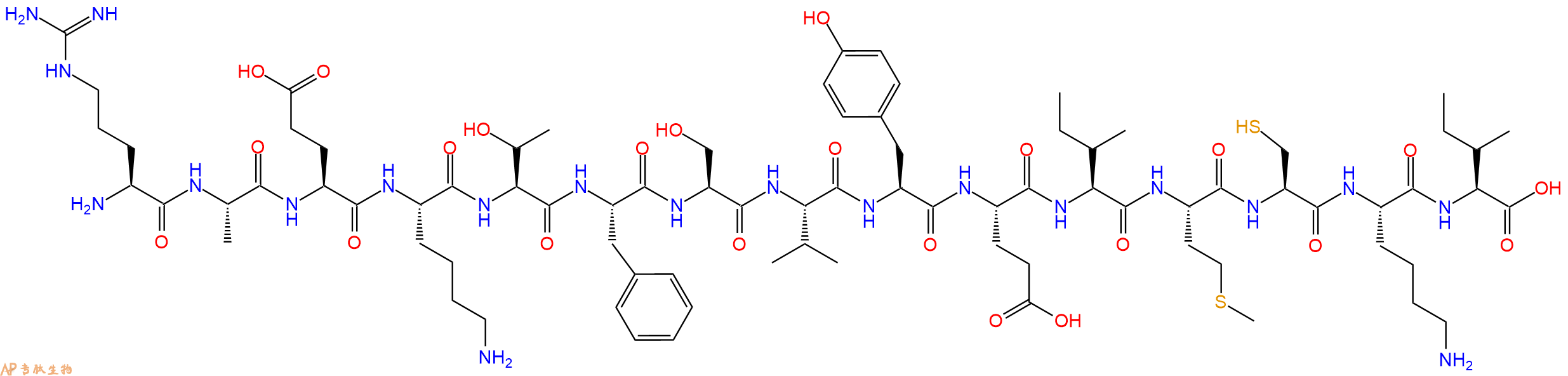 专肽生物产品H2N-Arg-Ala-Glu-Lys-Thr-Phe-Ser-Val-Tyr-Glu-Ile-Met-Cys-Lys-Ile-OH