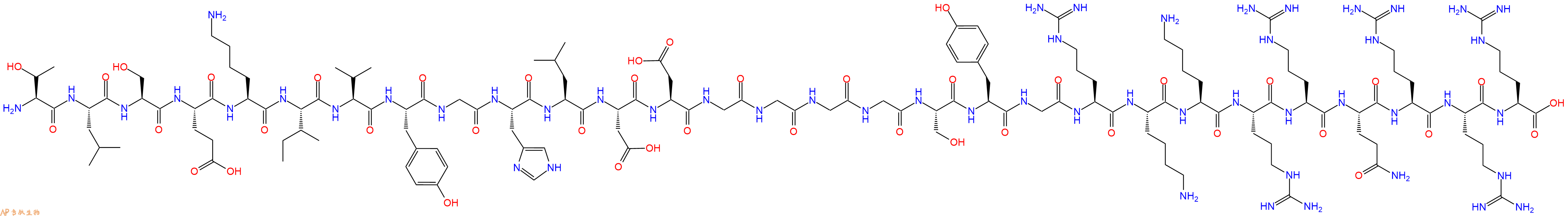 专肽生物产品H2N-Thr-Leu-Ser-Glu-Lys-Ile-Val-Tyr-Gly-His-Leu-Asp-Asp-Gly-Gly-Gly-Gly-Ser-Tyr-Gly-Arg-Lys-Lys-Arg-Arg-Gln-Arg-Arg-Arg-OH