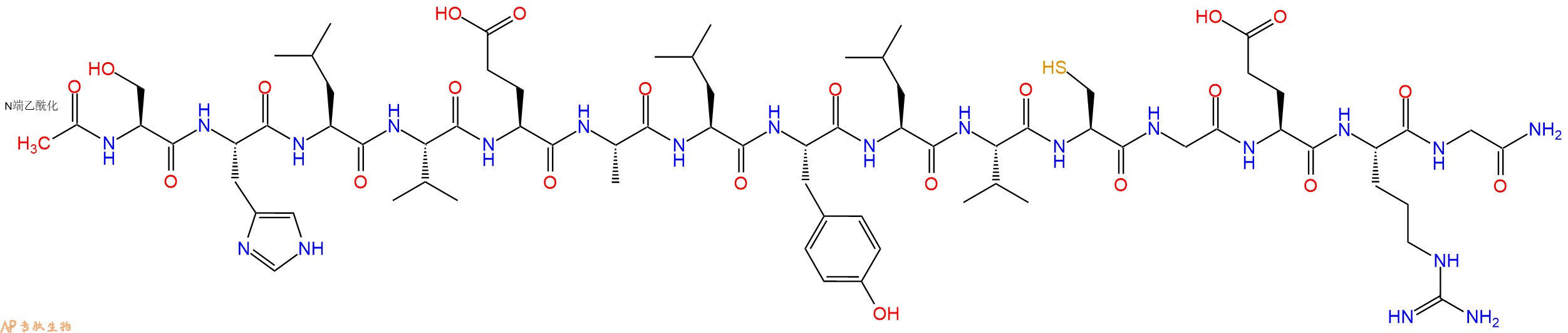专肽生物产品Ac-Ser-His-Leu-Val-Glu-Ala-Leu-Tyr-Leu-Val-Cys-Gly-Glu-Arg-Gly-CONH2