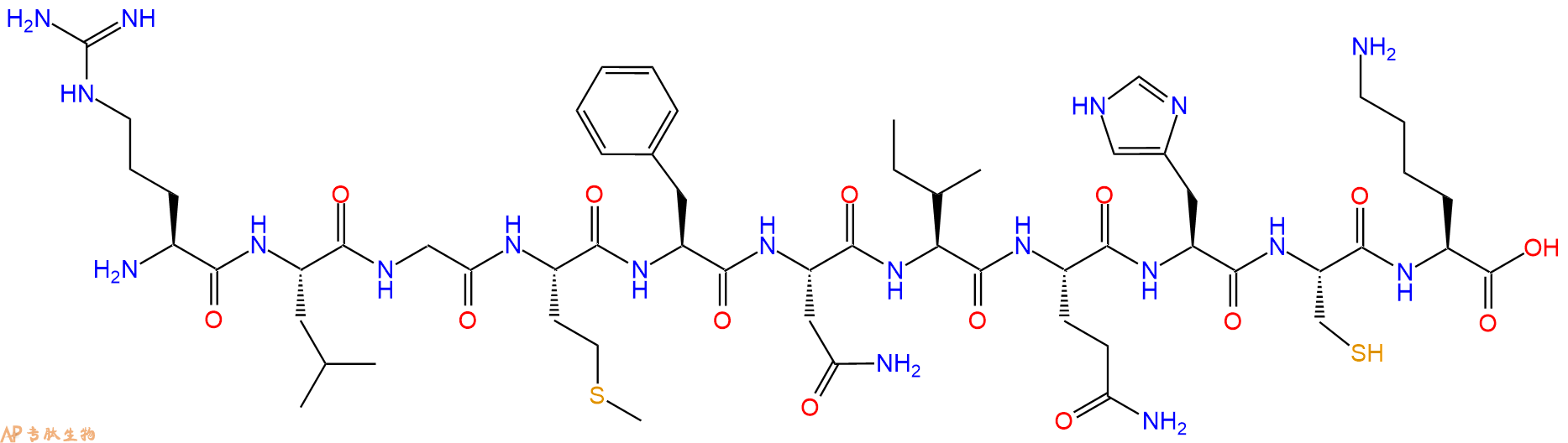 专肽生物产品H2N-Arg-Leu-Gly-Met-Phe-Asn-Ile-Gln-His-Cys-Lys-OH